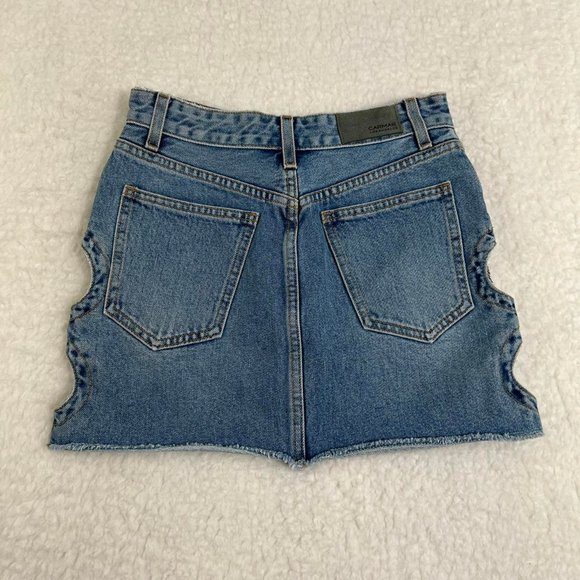CUTE Carmar Los Angeles Chain Denim Cut Out Mini Skirt Size 24 XS 00 - Picture 7 of 10